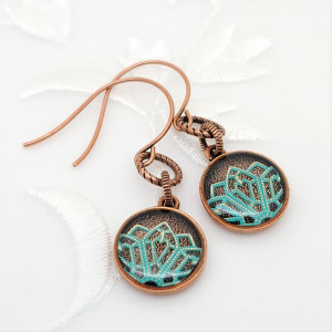 Antique-Copper-Round-Earrings-with-Turquoise-Filigree-2