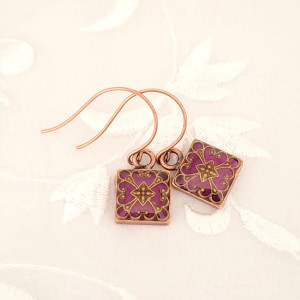 Antique-Copper-Square-Earrings-with-Purple-resin-and-Copper-Filigree-