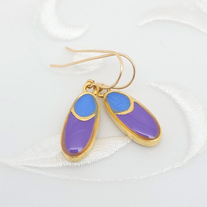 Antique-Gold-Elongated-Oval-Earrings-with-Periwinkle-and-Purple-Resin-2