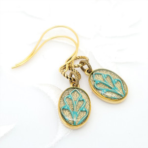 Antique-Gold-Oval-Earrings-with-Patina-Filigree-2