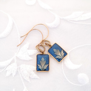 Antique-Gold-Rectangle-Earrings-with-Dark-Blue-Resin
