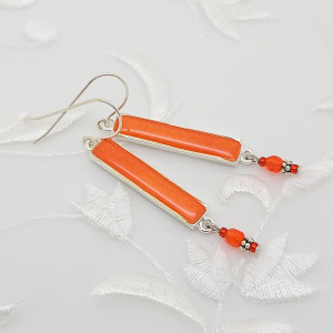 Sterling-Silver-Opaque-Orange-Bar-Earrings