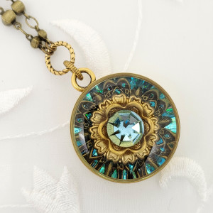 Antique-Gold-Aquamarine-Kaleidoscope-Pendant-Necklace-1