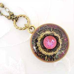 Antique-Gold-Lotus-Pink-DeLite-Kaleidoscope-Pendant-Necklace-1