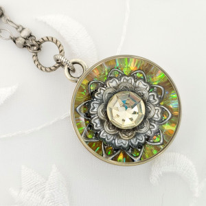 Antique-Silver-Luminous-Yellow-Kaleidoscope-Pendant-Necklace-1
