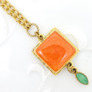 Antique-Gold-Square-Double-Pendant-Necklace-with-Orange-Pearlized-Resin-1