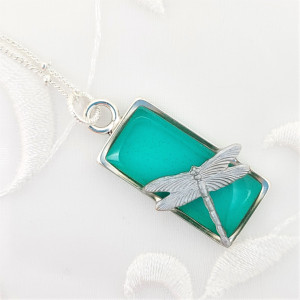 Antique-Silver-Rectangle-Pendant-Necklace-with-Teal-Resin-and-Silver-Dragonfly-1